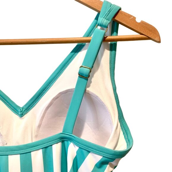 Kona Sol Plus One Piece Green Stripe Print V-Neck Bathing Suit Size 22W - Picture 8 of 11